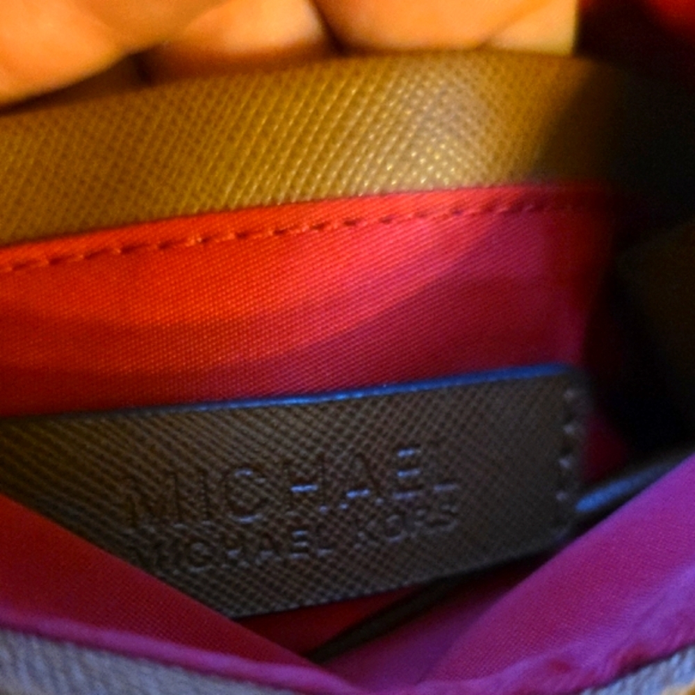 Michael Kors Long Strap Cross Body Red-Orange with Gold Accents Nylon - Picture 5 of 9